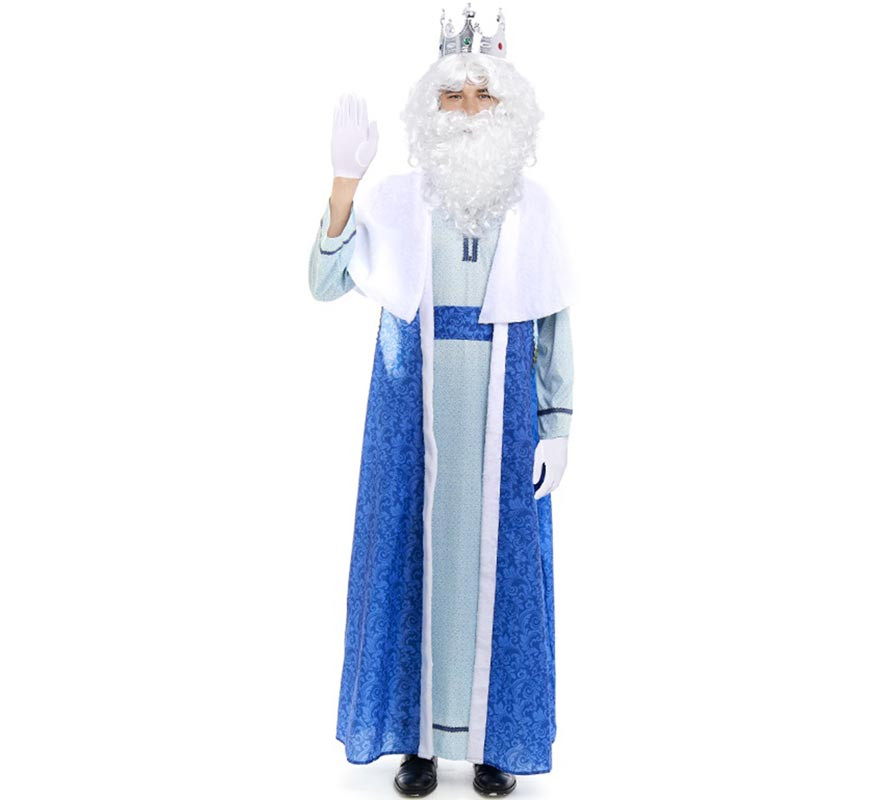 Disfraz De Rey Mago Melchor Azul Y Blanco Para Hombre