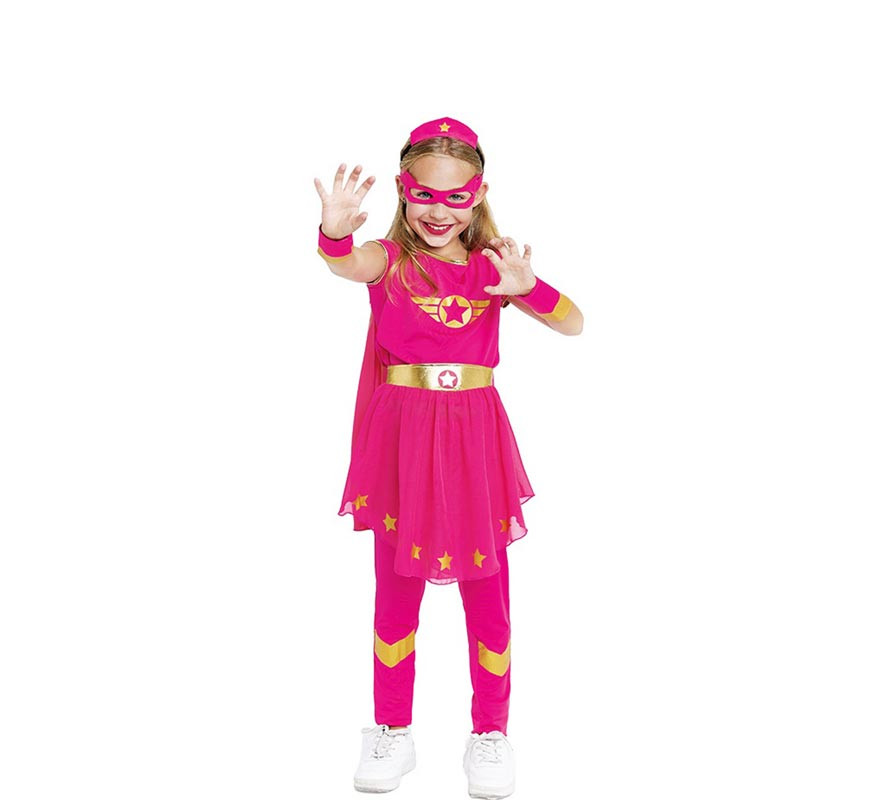 Fato de super heroína rosa estrelas para menina