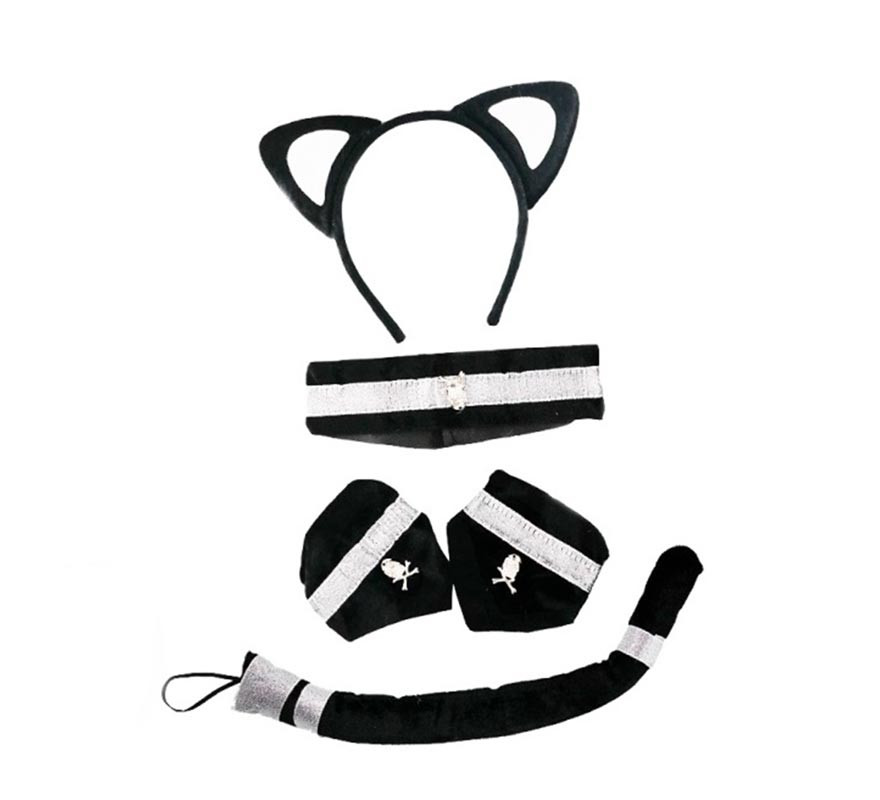 Kit Chat Noir Et Blanc Bandeau Ras De Cou Bracelets Et Queue