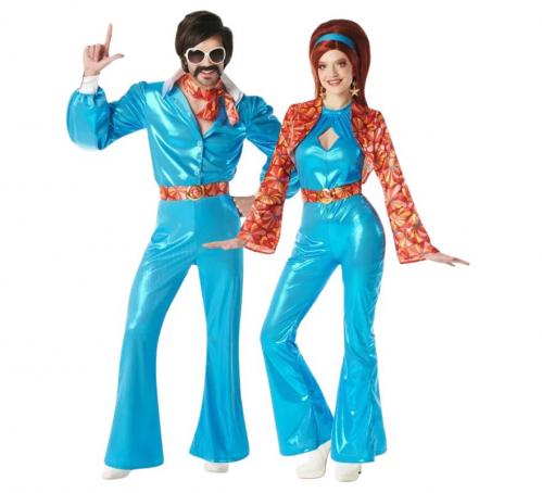 Couple disco bleu des années 70
