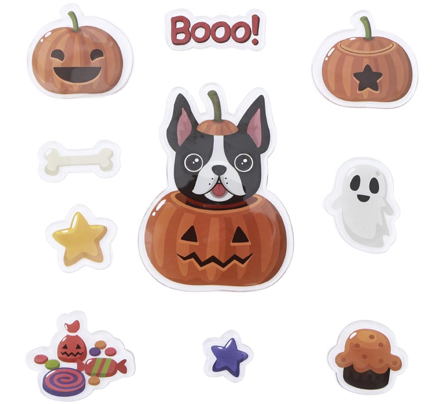 10 Pumpkin Gel Stickers with Dog and Ghost assorted models