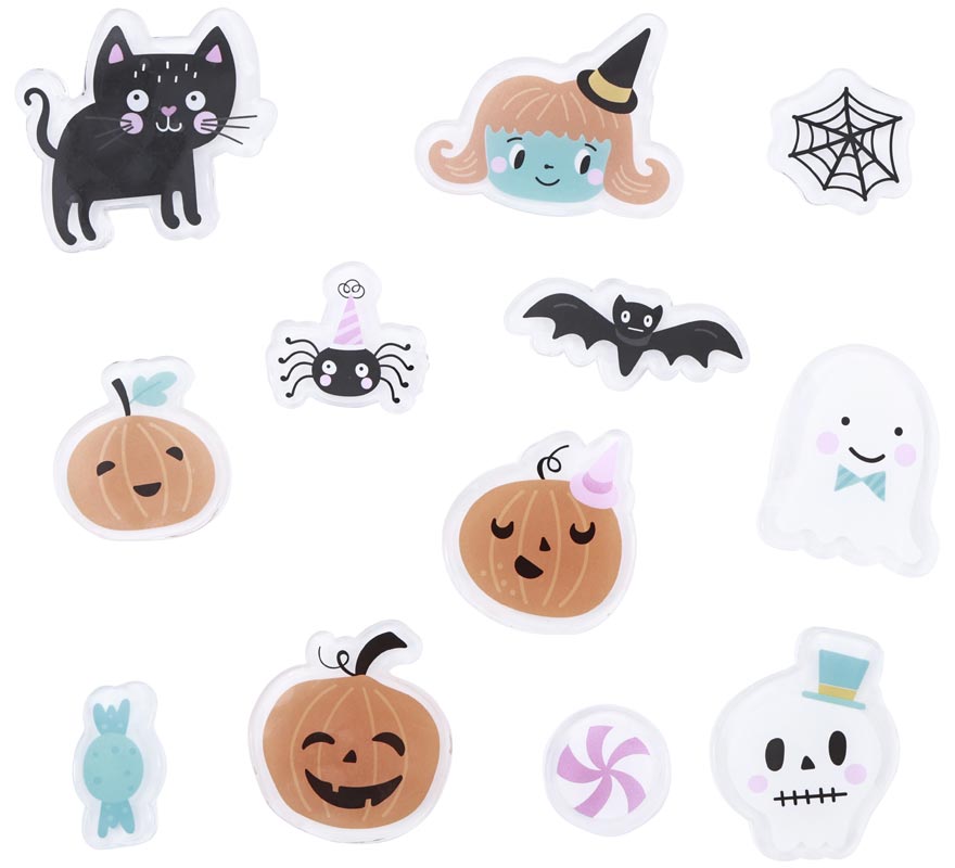 12 Gel Stickers Pumpkins and Ghosts assorted models