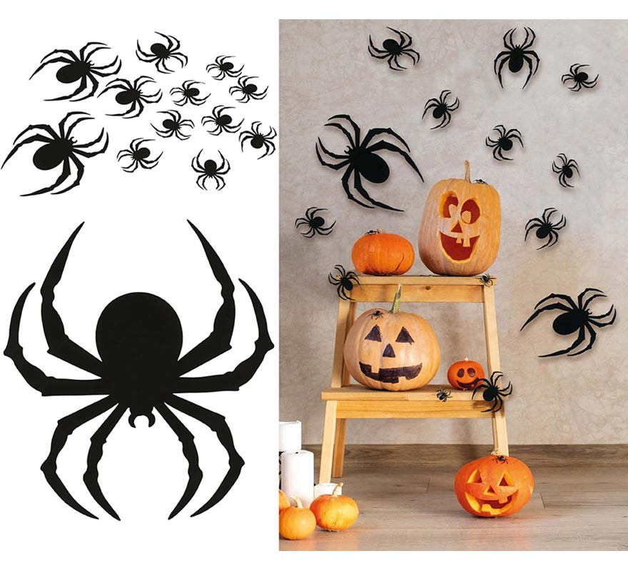 12 Black Silhouettes Spiders 6 to 19 cm