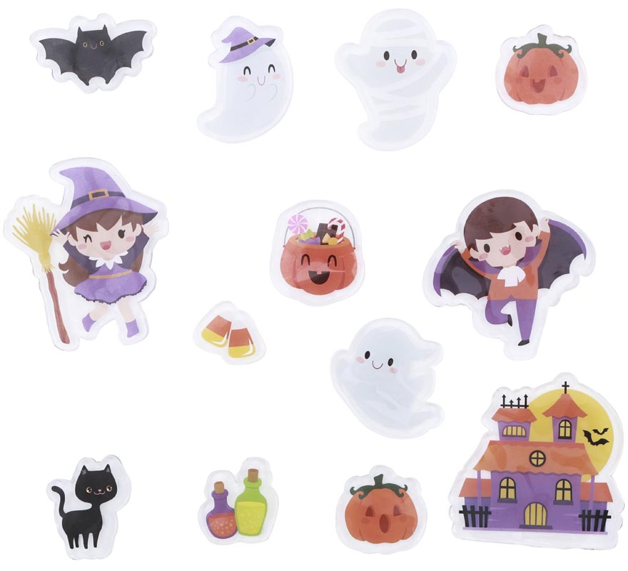 13 Witch, Vampire and Ghost Gel Stickers assorted models