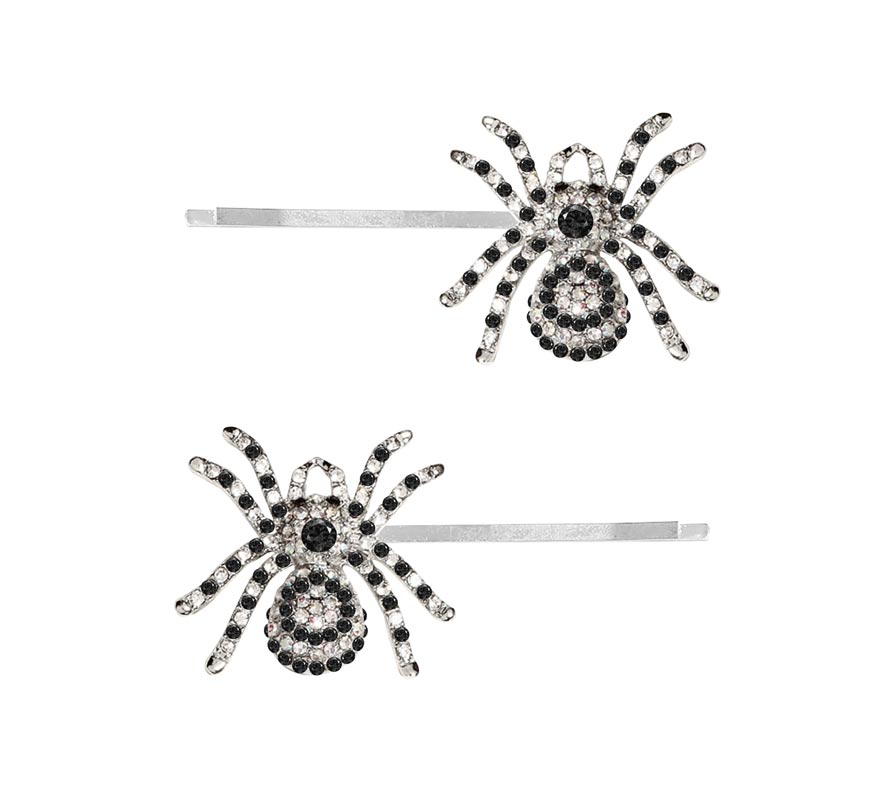 2 Silver Sparkly Spider Hair Clips 7.5cm
