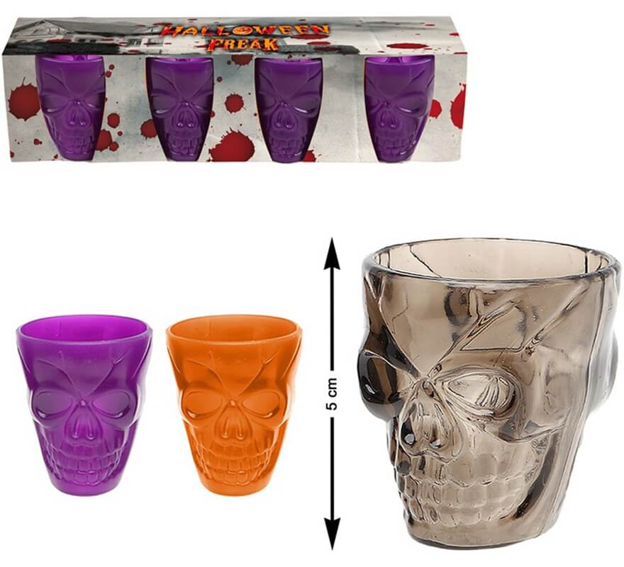 4 Skull Shot Glasses in 3 assorted colors 5 cm