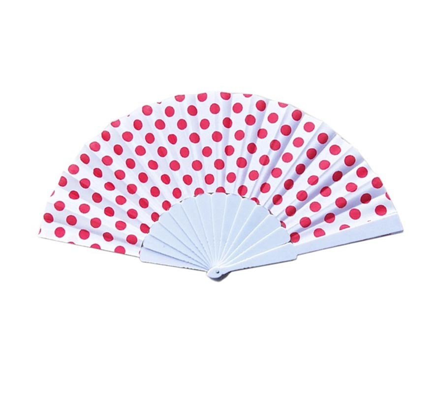 43 cm white plastic red polka dot fan