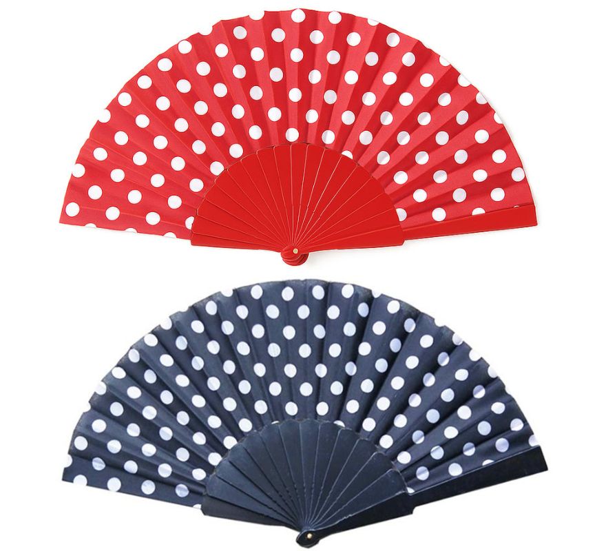 Leque de Plástico 43 cm com Bolas Brancas em várias cores