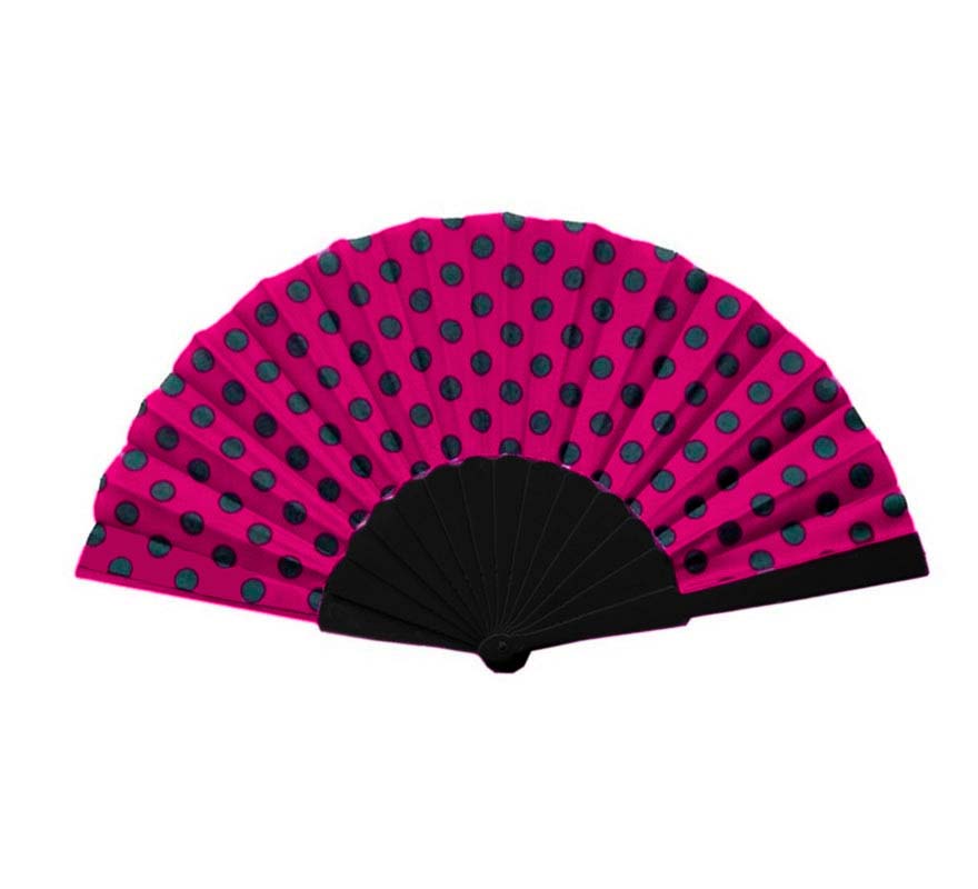 Leque de Plástico 43 cm com Bolas Pretas em várias cores