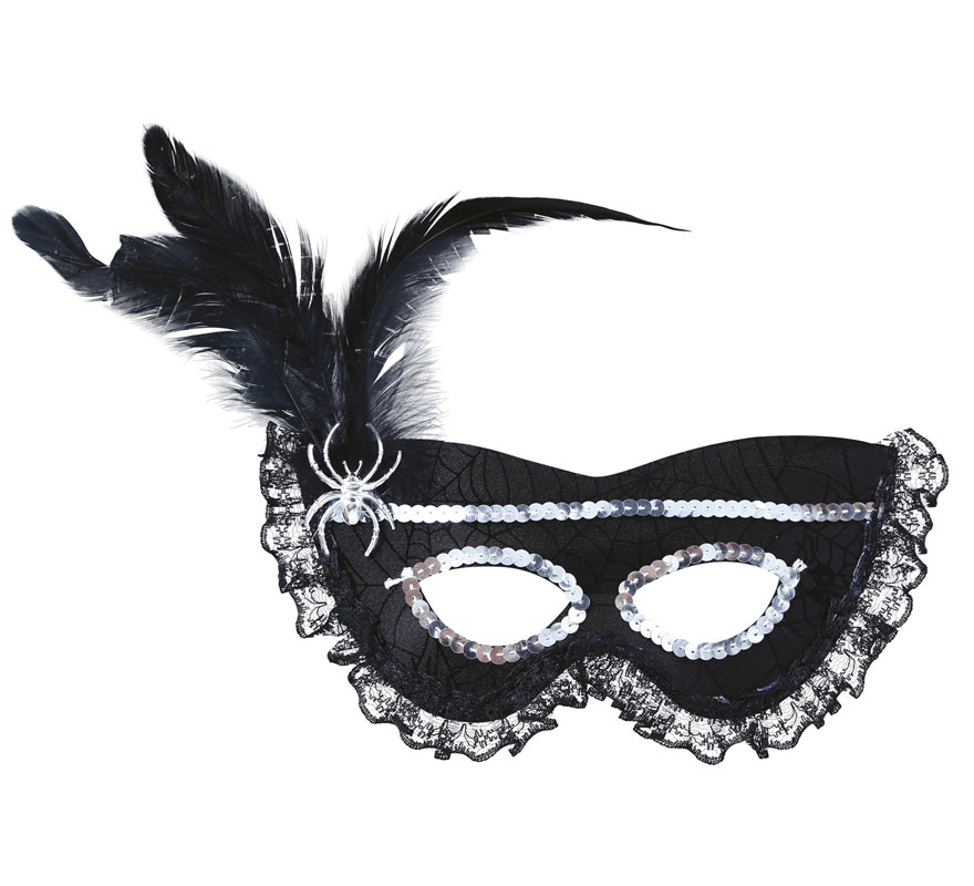 Schwarze Maske mit Spinne und Feder-0