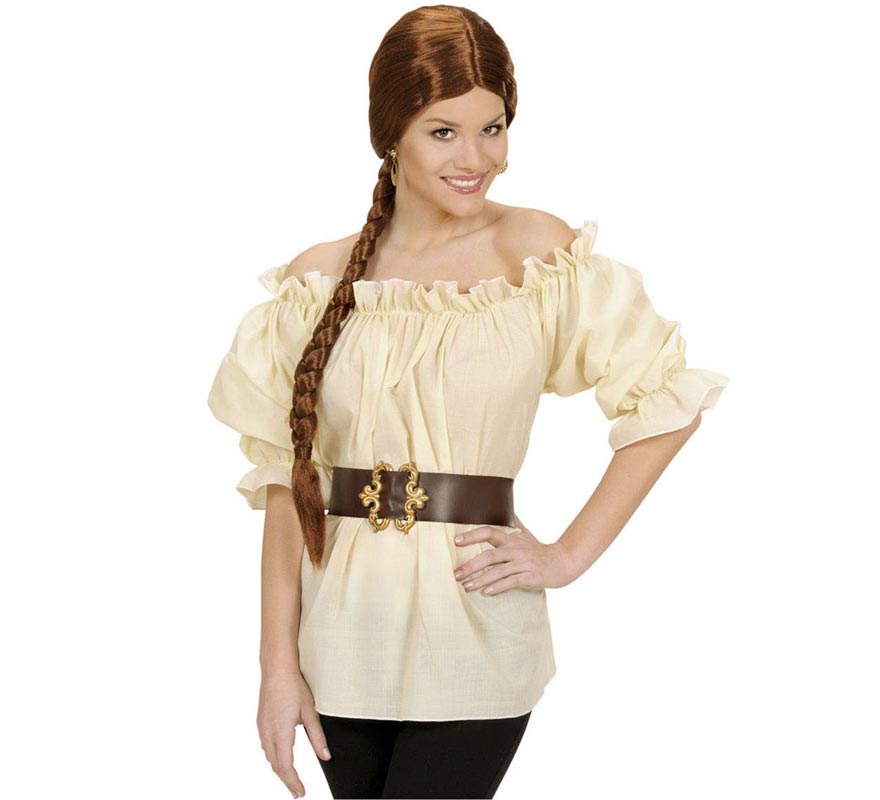 Camicetta Rinascimentale Donna Con Corsetto E Cintura - Maniche Lunghe A Volant, Scollo Off-Shoulder - Costume Medievale Vittoriano Per Halloween