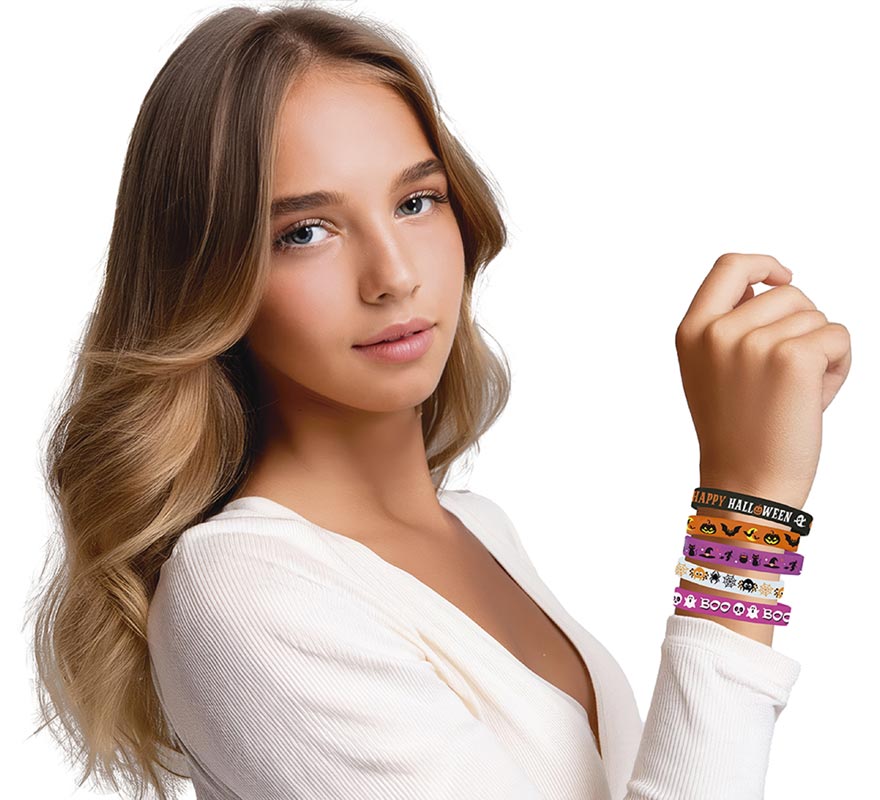 Bracciale Donna Halloween Con Zucche, Fantasmi E Teschi, Perline Multicolore, Elastico, Regalo Festa A Tema - 3