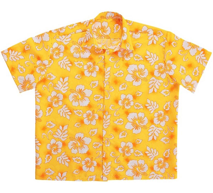 Camisa manga corta Hawaiana con Flores amarilla para hombre