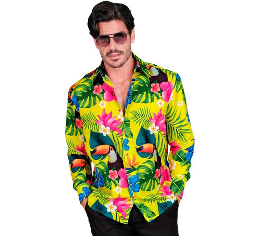 Chemise hawaïenne à manches longues pour homme à imprimé toucan