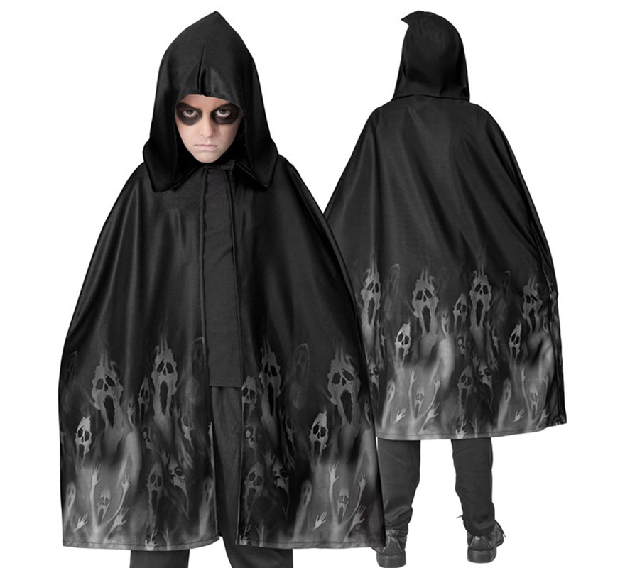 KarnevalsTeufel Kinder Geisterkostüm Cape Mit Kapuze – Größe 104/116, Weiß Mit Geister-Motiv, Perfekt Für Halloween & Karneval