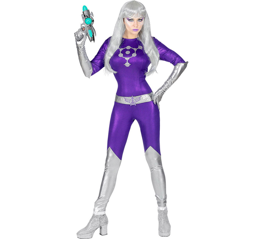 Disfraz de Alien Púrpura y Plateado para mujer