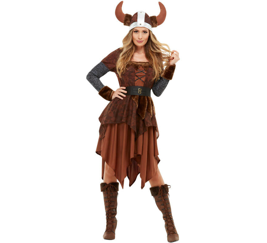 Smiffys 50742S Disfraz de reina bárbara vikinga, para mujer, marrón, S -  Talla de Reino Unido 08-10
