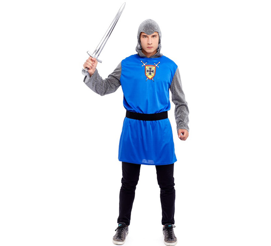 Costume da cavaliere blu medievale per uomo