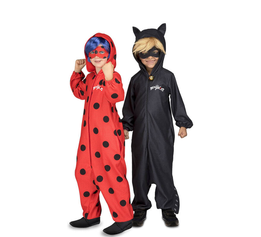 El otro día Por lo tanto móvil Disfraz de Cat Noir Pijama de Miraculous Ladybug con peluca para niño