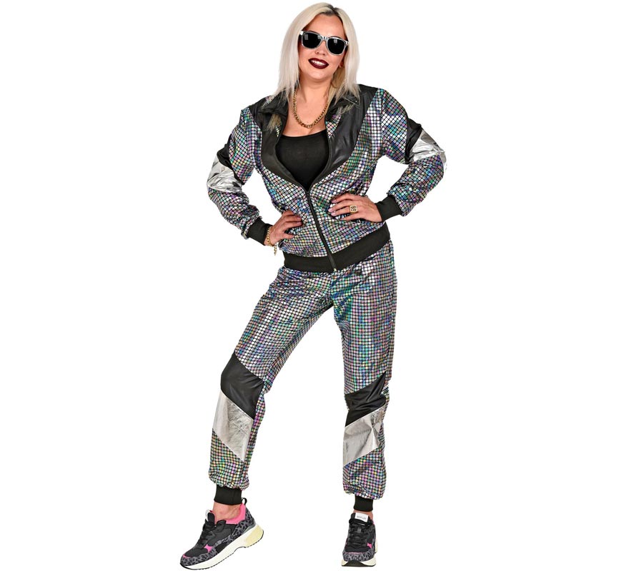 Adult Silver 80s Reflective Tracksuit Costume