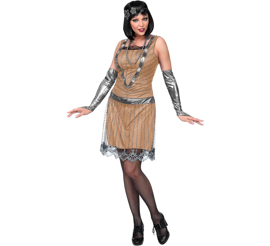 Disfraz de Charleston Años 20 beige para mujer