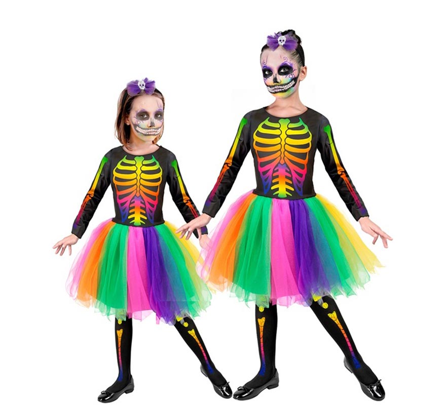 Costume da scheletro multicolore per bambine