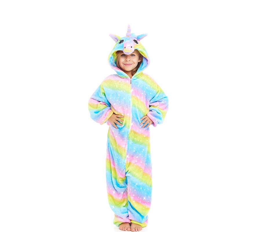 Costume pigiama da unicorno arcobaleno con cappuccio per bambina