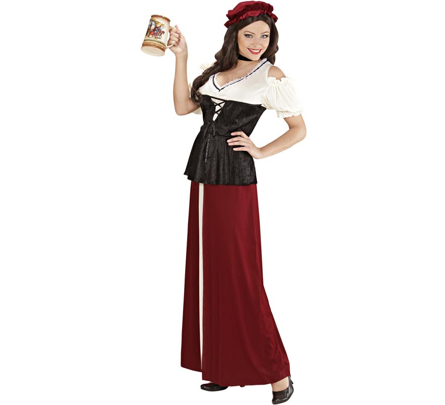 Déguisement de tavernière médiévale avec collier et coiffe pour femme-0