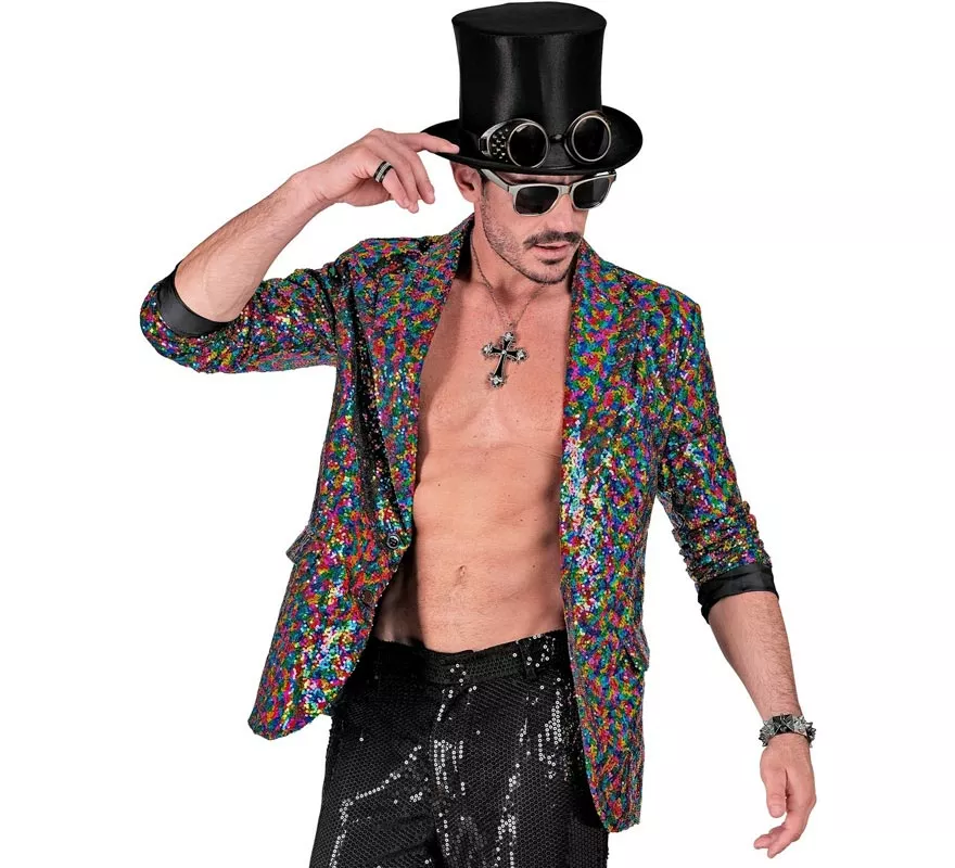Veste Blazer Homme Paillettes Multicolore Longue - Parfaite Pour Déguisement Ou Scène