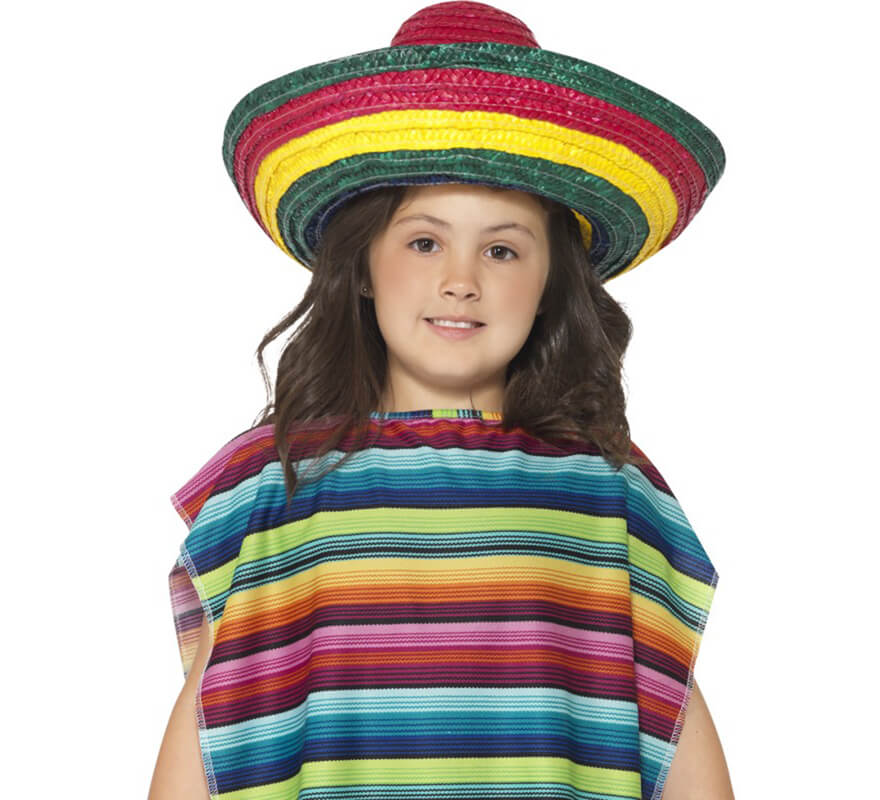Persistente Nacarado Duplicar Disfraz o Kit Mexicano infantil: Poncho y Sombrero multicolor