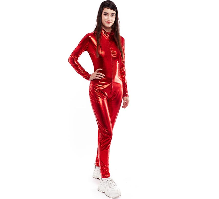 Mono maillot metalico rojo mujer 