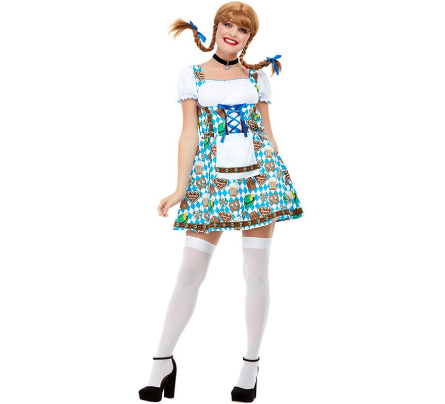 Robe Dirndl Bavaroise Pour Femme – Costume Traditionnel Allemand – 3 Pièces (Robe, Tablier, Ruban) – Pour Oktoberfest, Carnaval, Halloween