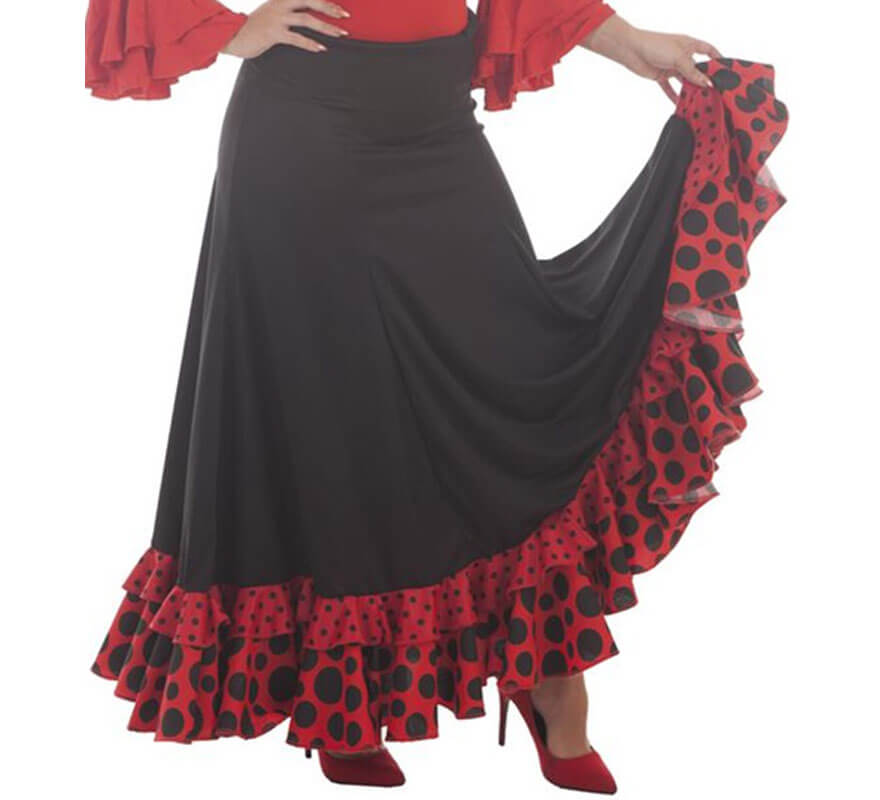Disfraz Falda Sevillana con Topos Negros para Mujer