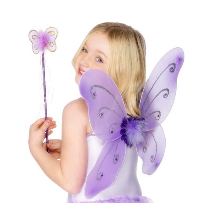 Fairy Kit per bambini in vari colori: ali di farfalla e bacchetta magica