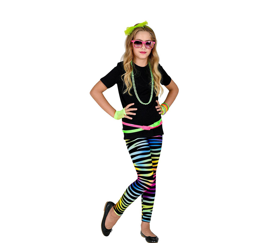 80er-Jahre-Tierdruck-Neon-Multicolor-Leggings für Kinder