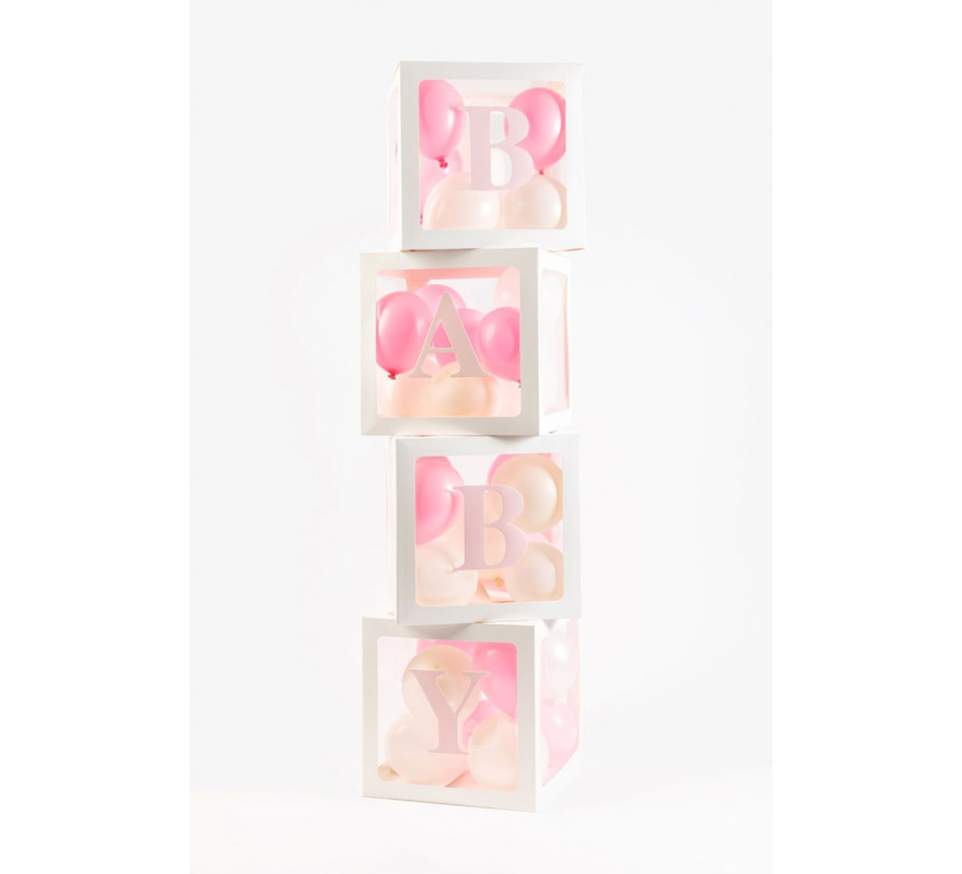 Confezione 4 scatole decorative con adesivi LOVE e BABY da riempire con  palloncini