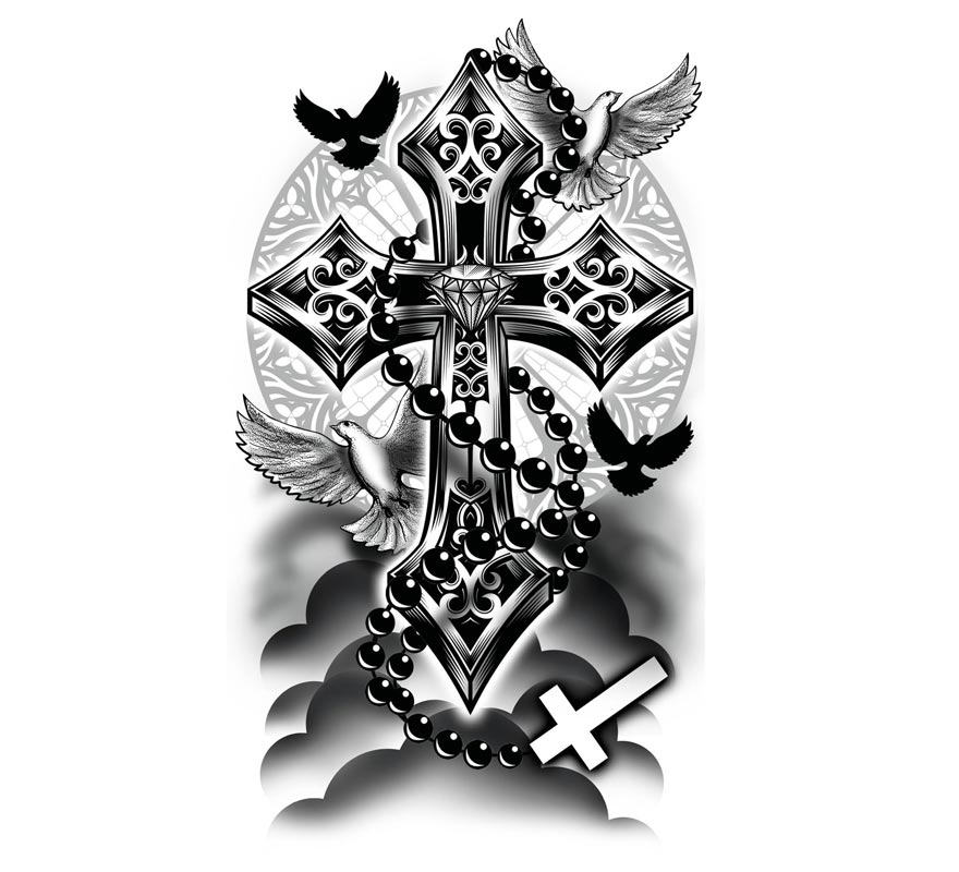 Kreuz und Tauben Tattoo-0