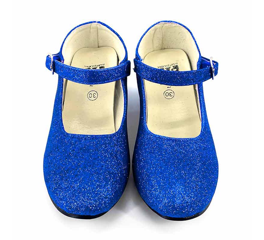 Zapato Sevillana con tacón Azul Purpurina en números del 22 al 41