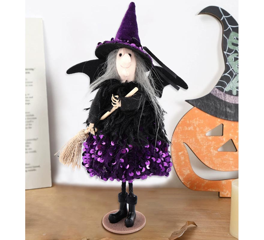 Purple Witch with Broom Ornament 25 cm