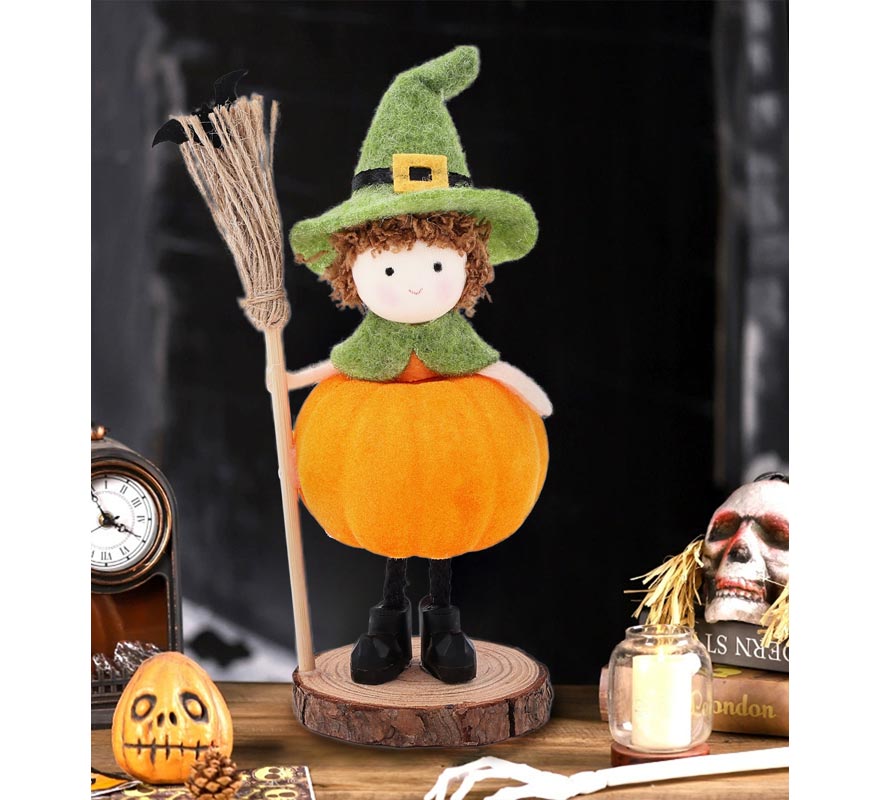 Pumpkin Doll with Broom Ornament 15 cm