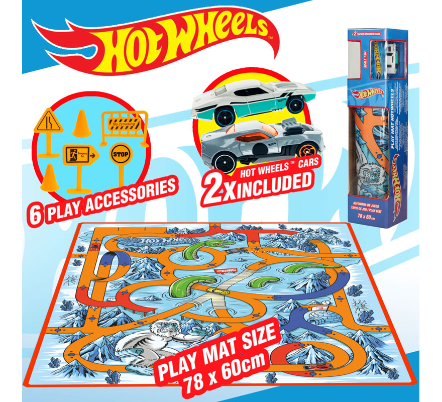 Alfombra Hot Wheels de 80x60 cm con 2 coches y señales
