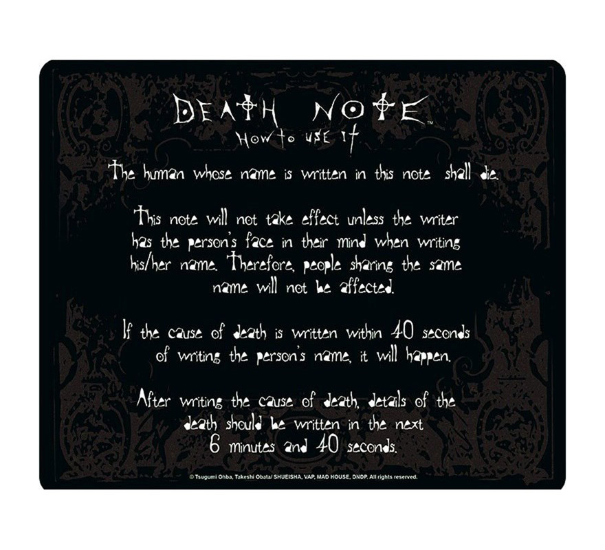 Death Note mouse pad rules