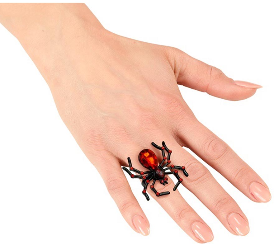 Anillo Araña con Gema y Diamantes rojos