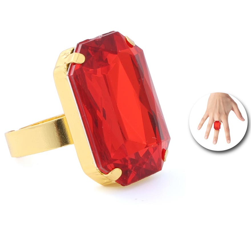 Anello con pietra rossa rettangolare