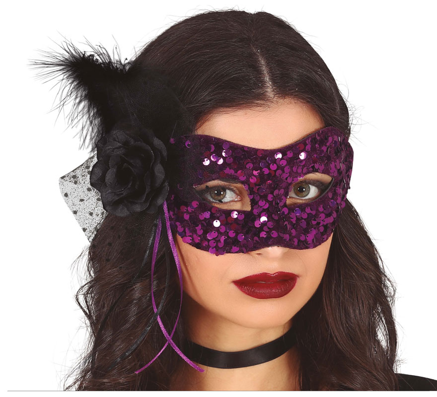 Black Sequin Mask in various colors with Flower