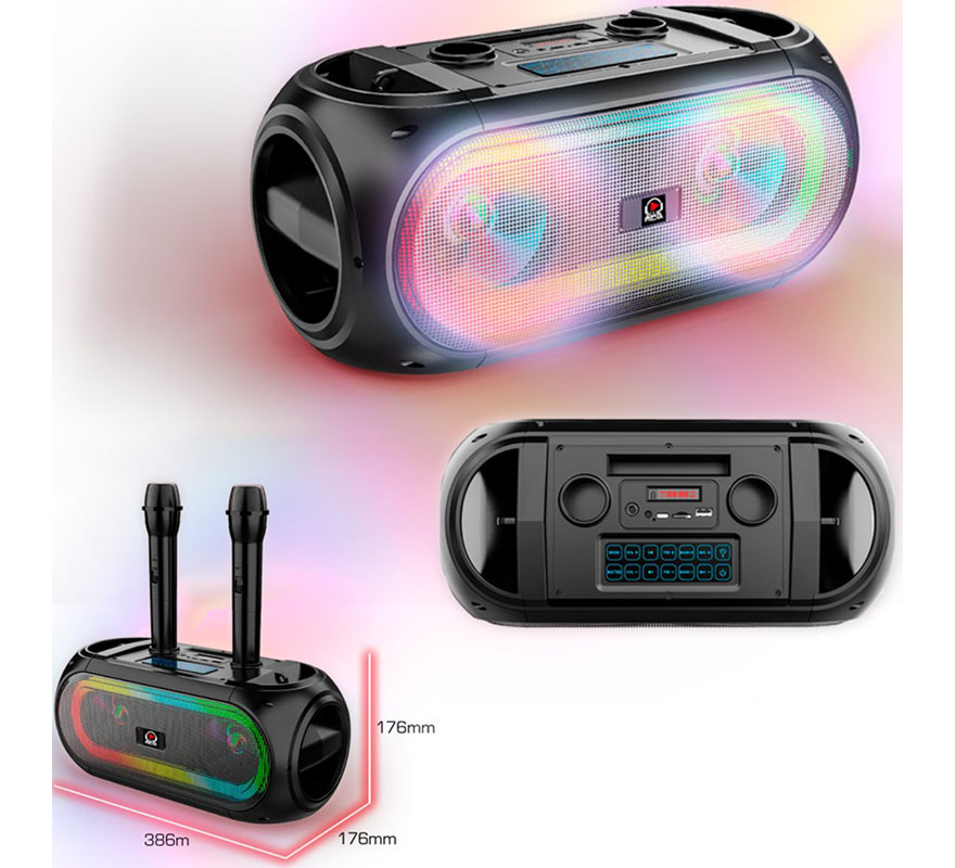 Bafle Bluetooth, FM radio y 2 Micrófonos inalámbricos