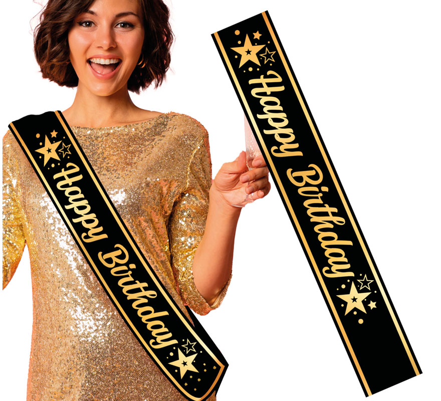 Black and gold 'Happy Birthday ' sash