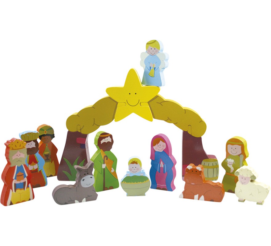 Belén infantil de madera de 16 piezas
