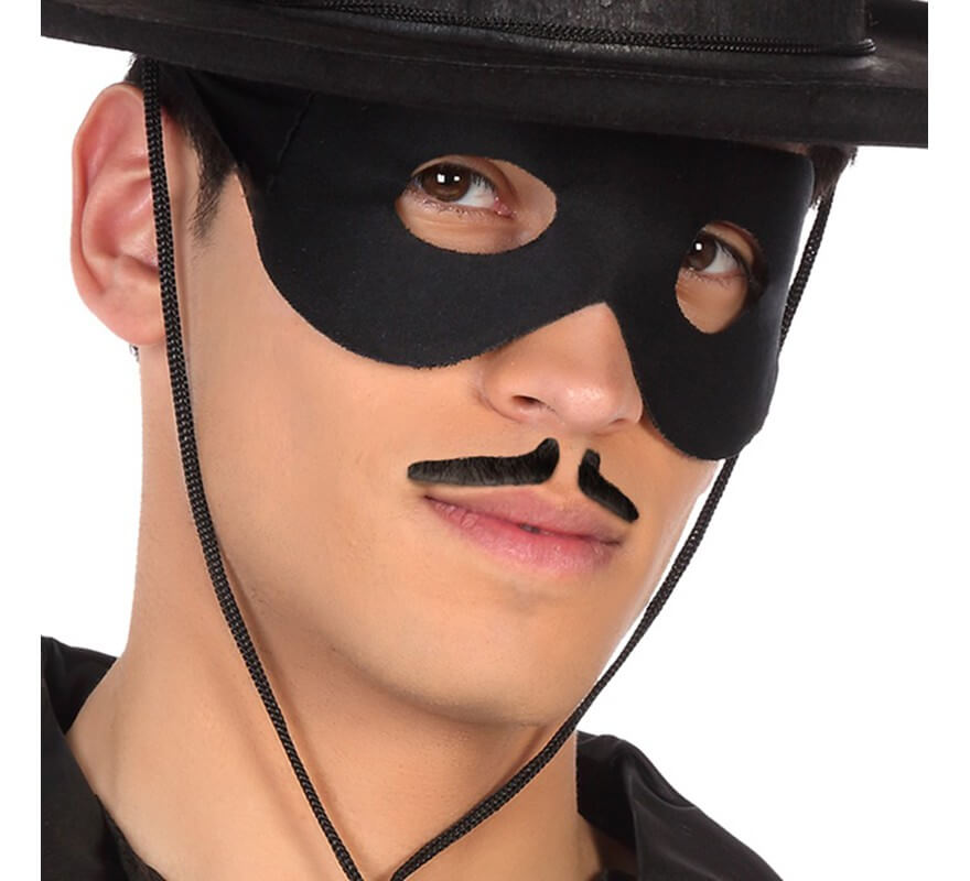 Baffi finti baffetti a punta neri tipo Zorro con biadesivo