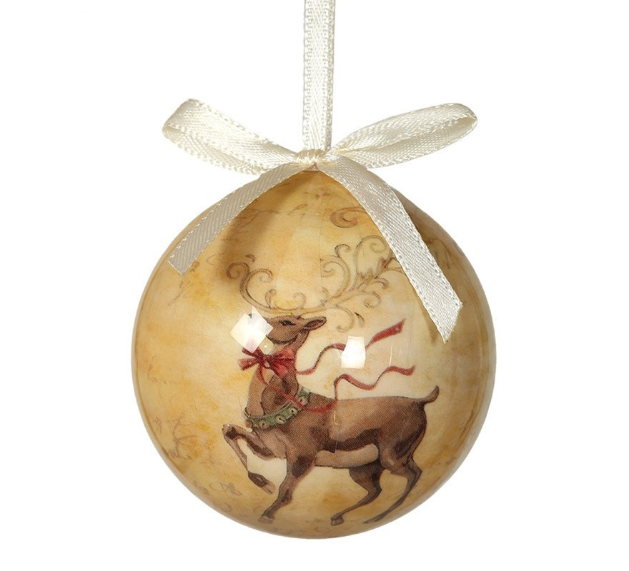 Blister of 6 Deer or Reindeer Decoration Balls 75 mm